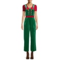 thumbnail image 2 of Women Christmas Overalls Velvet Wide Leg Romper Pants Santa Sleeveless Onesie Jumpsuit Novelty Holiday Costume, 2 of 6