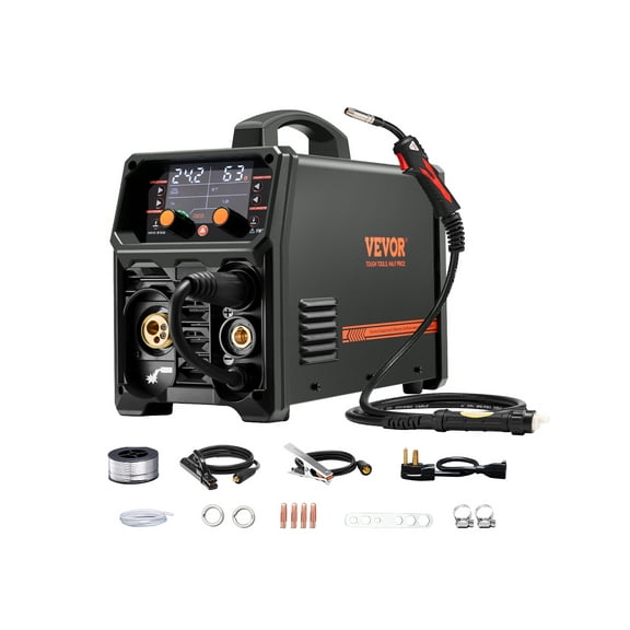 VEVOR Pro MIG Welder, 250A Pluse Mig Welding Machine, 5-in-1 Synergic Welder Machine MIG Pluse/Gas MIG/Flux Core MIG/Stick/Lift TIG, 110V/220V Dual Voltage Aluminum Mig Welder with LCD Screen Display