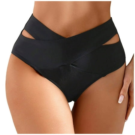 Jdkau Womens Bikini Bottoms High Waisted Bikini Bottoms Sexy V Cut Bathing Suit Bottom Hollow Out High Leg Bikini BottomsBlack S