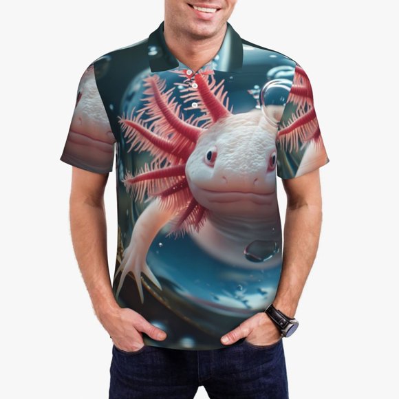 Fotbe Bubbles Axolotl Fantasy Camiseta Polo de Golf para Hombre con Estampado – Camisa Deportiva Transpirable con Cuello Abotonado-XX-Large