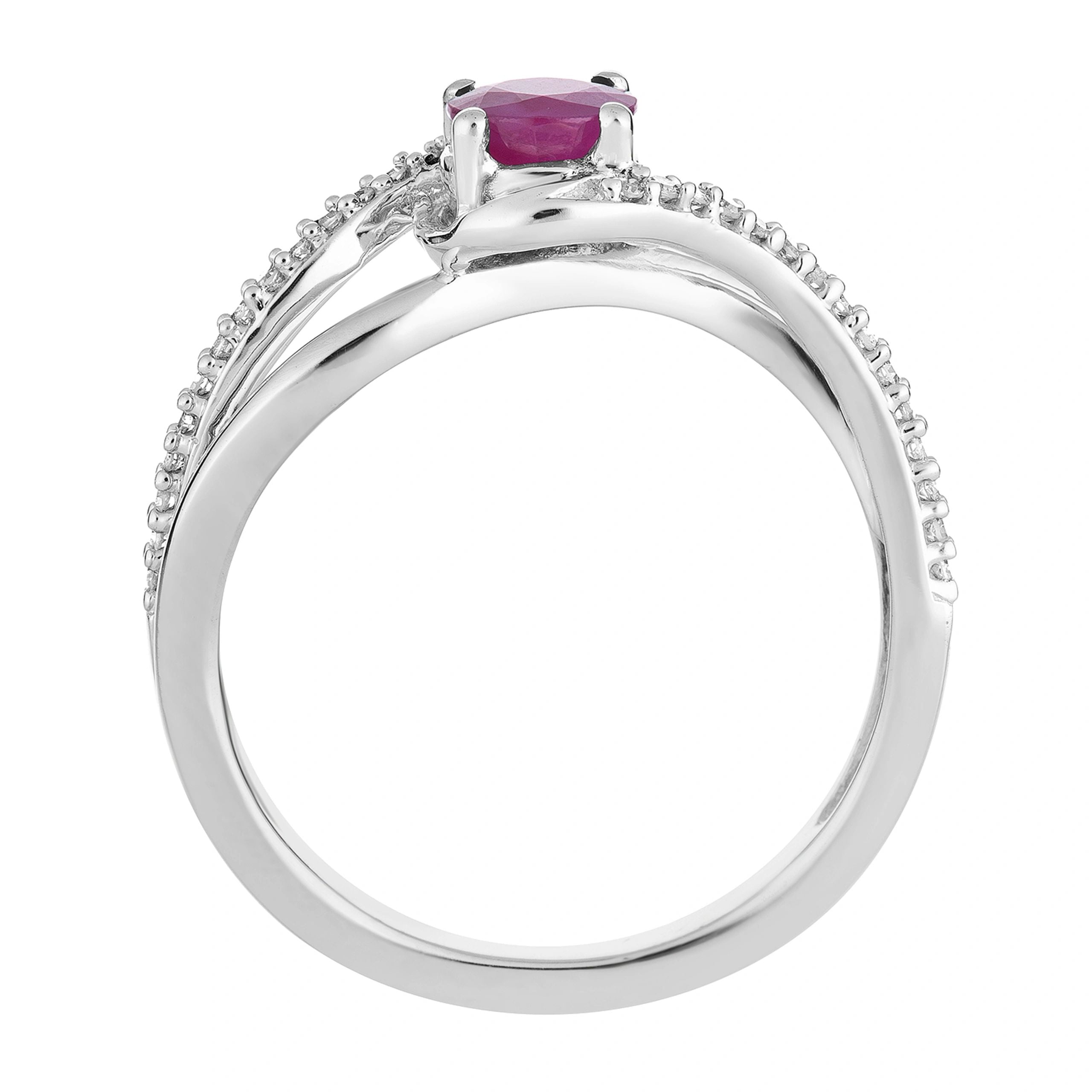 10k White Gold Ruby & 1/8 Carat T.W. Diamond Swirl Ring