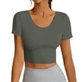 thumbnail image 2 of PInxai Womens Workout Tops with Built in Bras Round Neck Short Sleeve Crisscross Back Athletic Shirts Breathable Running Crop Tops, 2 of 7