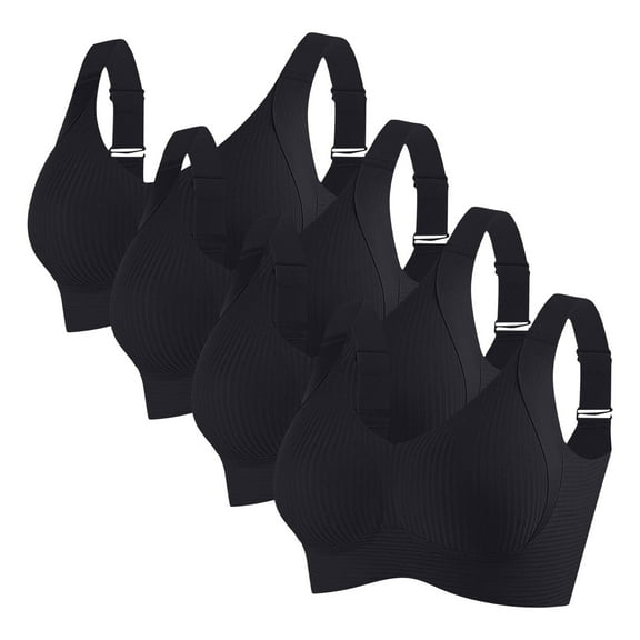 Summer Savings Clearance 2025, Womens Sports Bras, Womens 4 Pack Workout Seamless Bra, Push Up Ribbed Sports Bras for Women Plus Size Supportive Cup Yoga Bra Full Coverage M-4XL