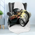 thumbnail image 4 of Vintage Soft Flannel Fleece Throw Blanket, Retro 40s Drag Car with Ombre Flames Print Artwork, Cozy Plush for Indoor and Outdoor Use, 60" x 80", Grey Orange, by Ambesonne, 4 of 5
