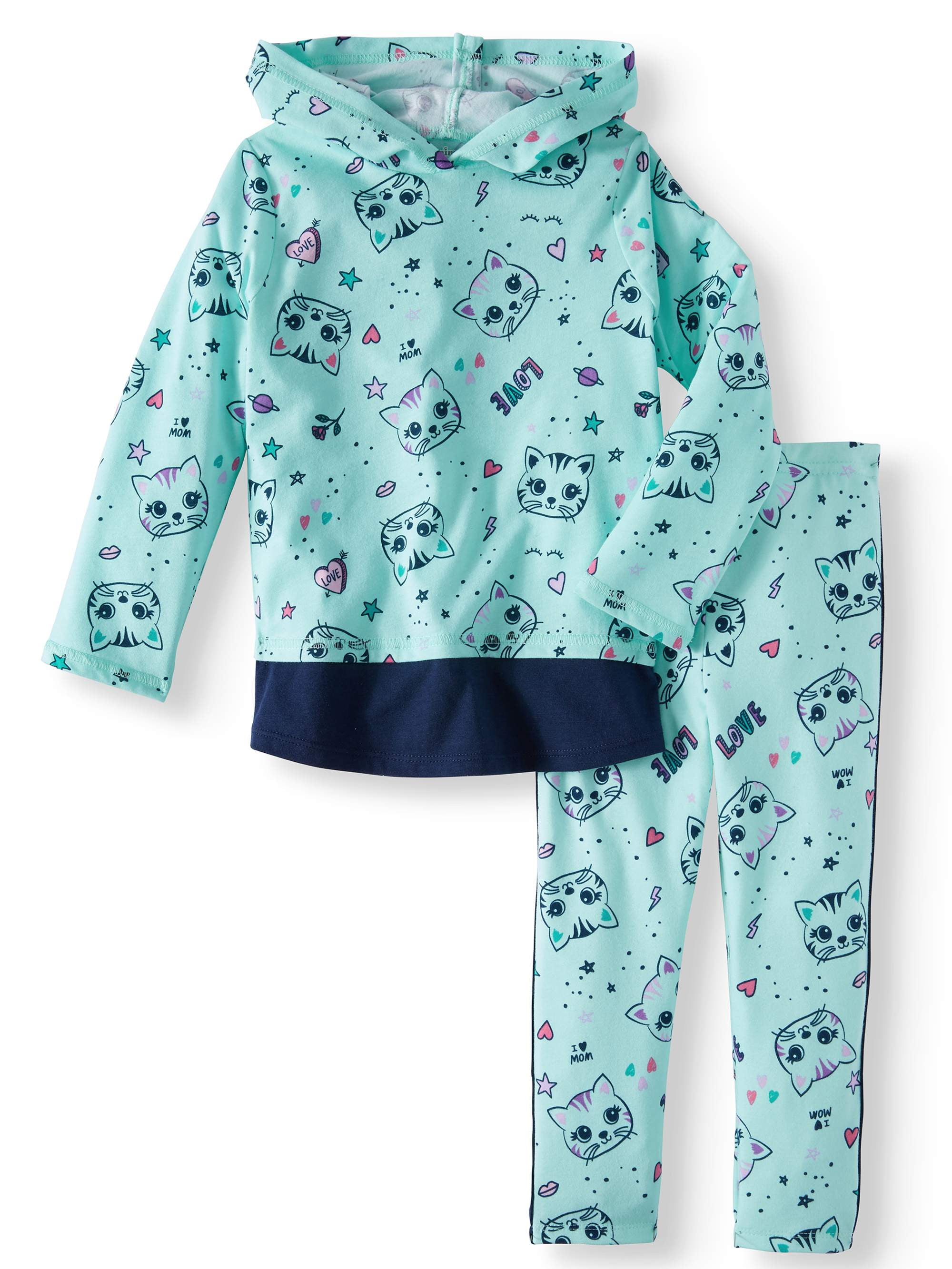 Hoodie & Striped Leggings, 2pc Outfit Set (Toddler Girls)