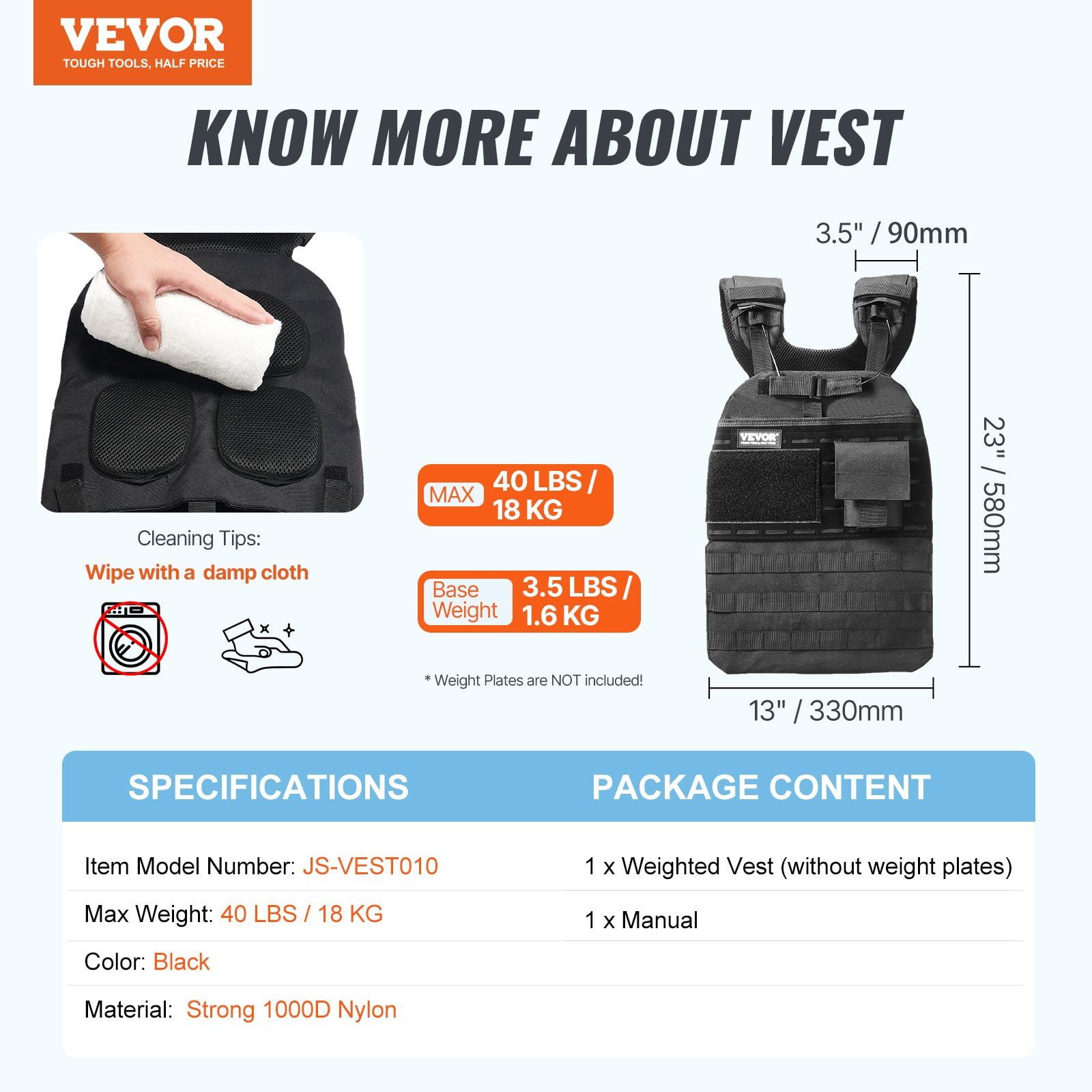 40lb Adjustable Weighted Vest for Men & Women - Strength Training, Running, Workout - Heavy Duty Fitness Vest with Removable Weights
