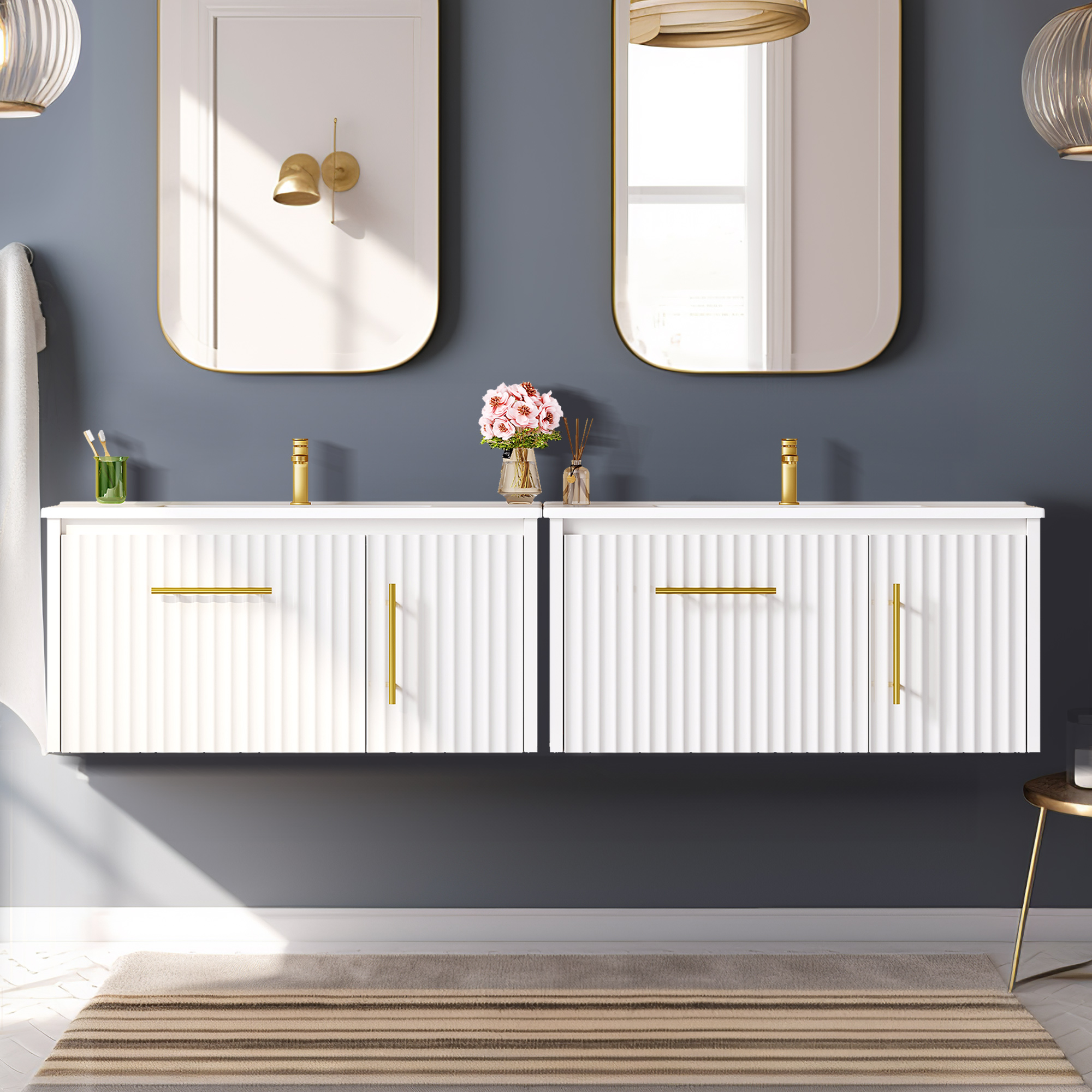 Uforic 36 Inch White Bathroom Vanity with Sink, Wall Mounted Bathroom Sink Storge Cabinet with Drain