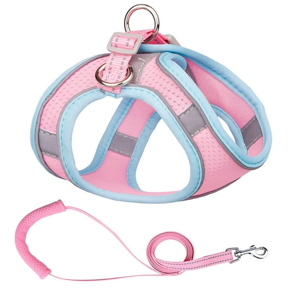 Pet Harness Vest Type Dog Leash Reflective Breathable with Easy Control Handle Solid Color Wrap Around Edge