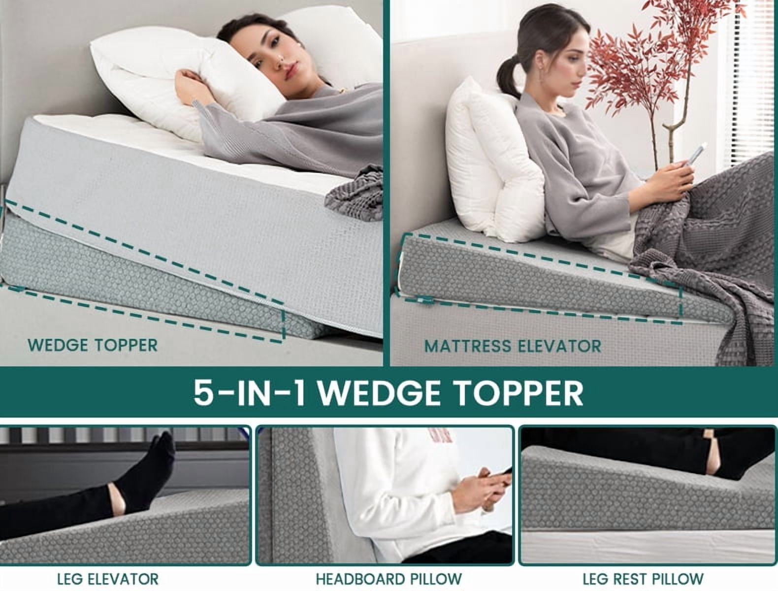 CHARRYARN By TexStead Mattress Riser Bed Wedge Pillow with Memory Foam Top, Wedge Mattress Elevator with Washable Cover,Twin, Grey, 5.5 Inch