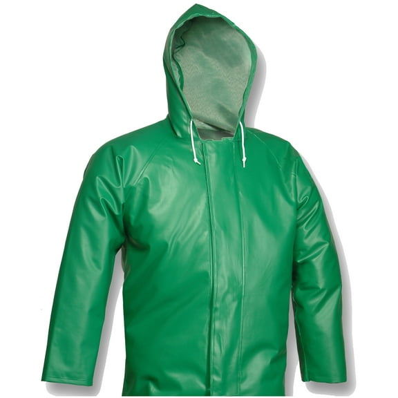 Onguard Industries 2X Green Chemtex PVC, Nylon And Polyester Rain Jacket With Storm Flap Over Front Zipper Closure And Snap Hood
