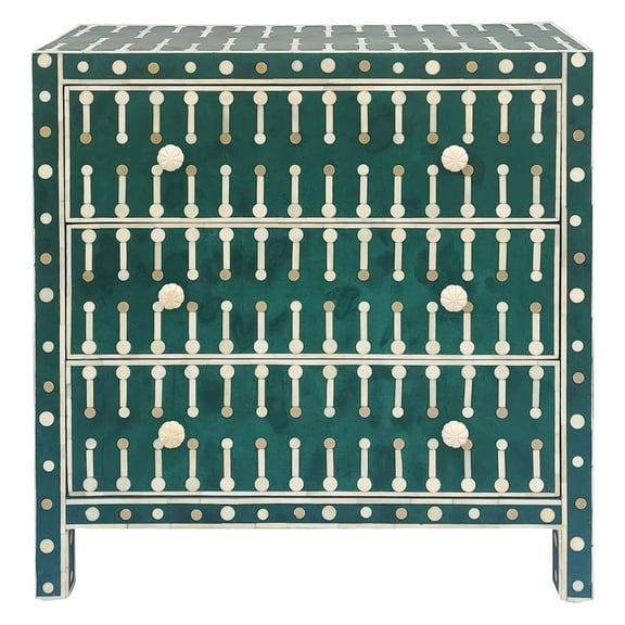 Bone Inlay Three Drawer Dresser, bone inlay chest of drawers, bone inlay furniture, bone inlay commode