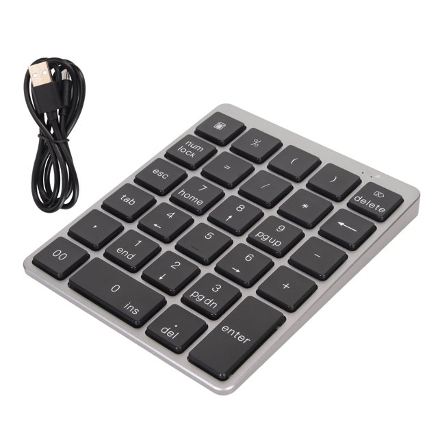 Teclado numérico mini USB recargable con cable de 28 teclas, delgado, portátil, de aleación de aluminio, color gris oscuro