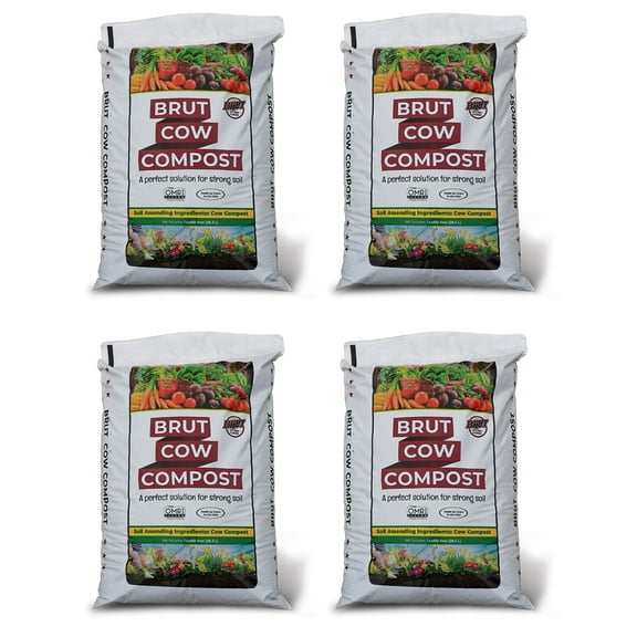 Brut Cow Compost, 4 Pack Composted Cow Manure Organic Soil Amendment, 1 Cubic Ft