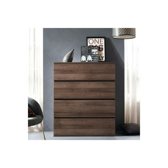 Wood Chest Four Drawer Walnut Brown Storage Organizer Bedroom Furniture