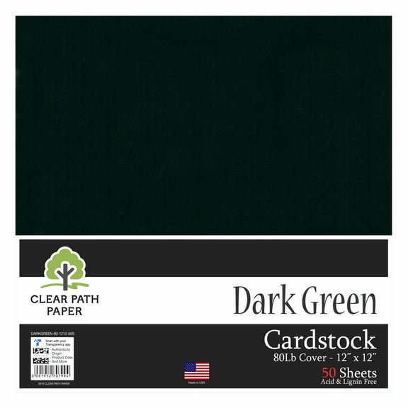 Dark Green Cardstock - 12 x 12 inch - 80Lb Cover - 50 Sheets - Clear Path Paper