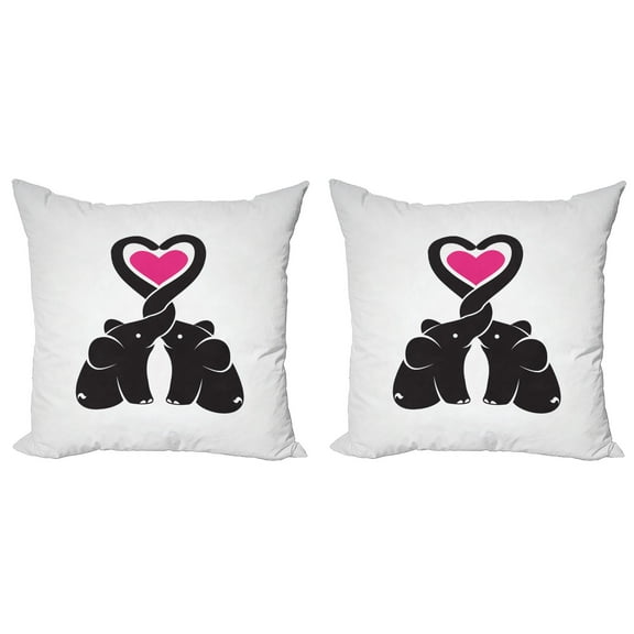 Ambesonne Animal Throw Pillow Cover 2 Pack, Heart with Animals Trunks, 20", Hot Pink Pearl