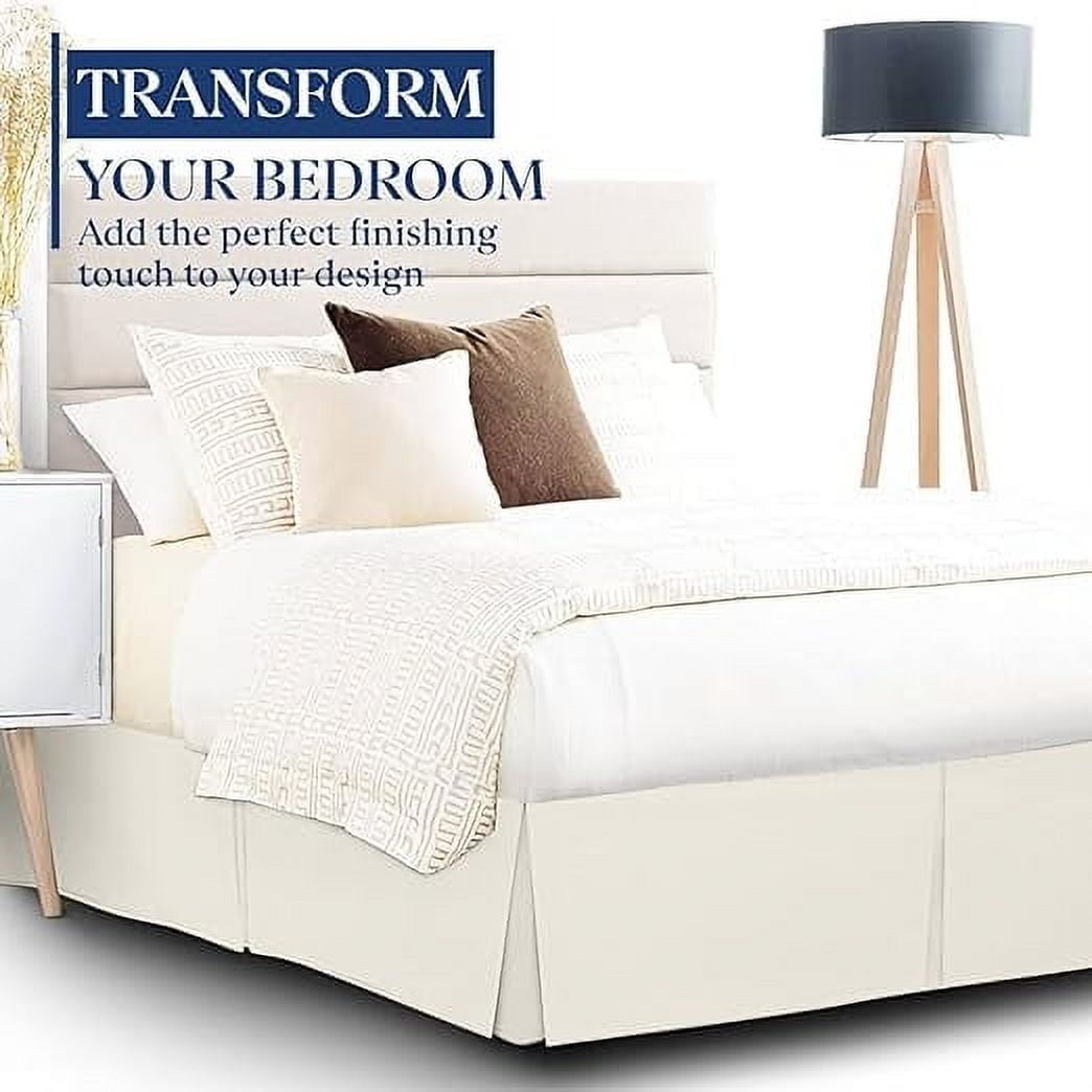 Hotel Quality Pleated Queen Bed Skirt with Split Corners – 10 Inch Tailored Drop Easy Fit - Pleated Dust Ruffle - 100% Microfiber Soft, Wrinkle-Free Box Pleated Bed Skirts - Ivory.