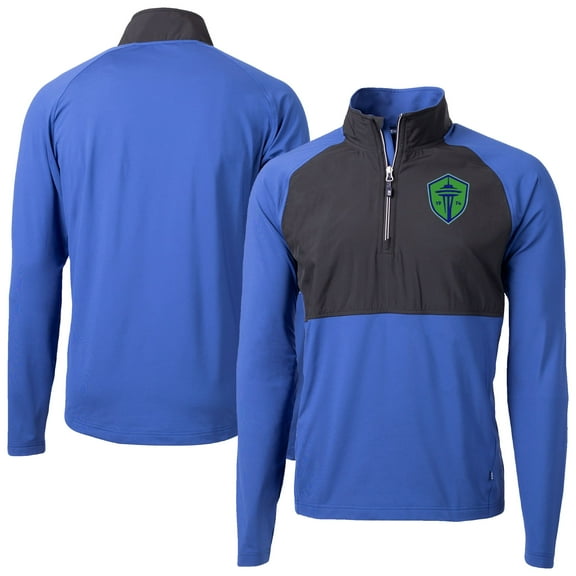 Men's-Cutter & Buck Blue/Black Seattle Sounders FC Adapt Eco Knit Hybrid Recycled Raglan Quarter-Zip Top
