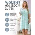 thumbnail image 2 of Casual Nights Women's Snap Front House Dress, Lightweight Short Sleeve Cotton-Poly Knit Duster Robe with Pockets, Mid-Calf, Plaid Light Green 4X, 2 of 6