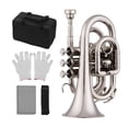 thumbnail image 1 of Pocket Trumpet Bb Flat Brass Material Wind Instrument with Mouthpiece Gloves Cleaning Cloth Carrying Case, 1 of 7