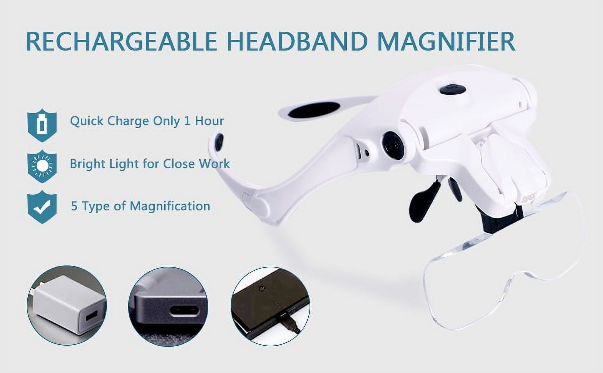 Hands Free Headband Magnifying Glass, USB Charging Head Magnifier with LED  Light Jewelry Craft Watch Hobby 5 Lenses - AliExpress