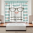 thumbnail image 2 of Ambesonne Animal Kitchen Curtains, Hipster Cartoon Cat Art, 55"x39", White Blue and Pink, 2 of 3