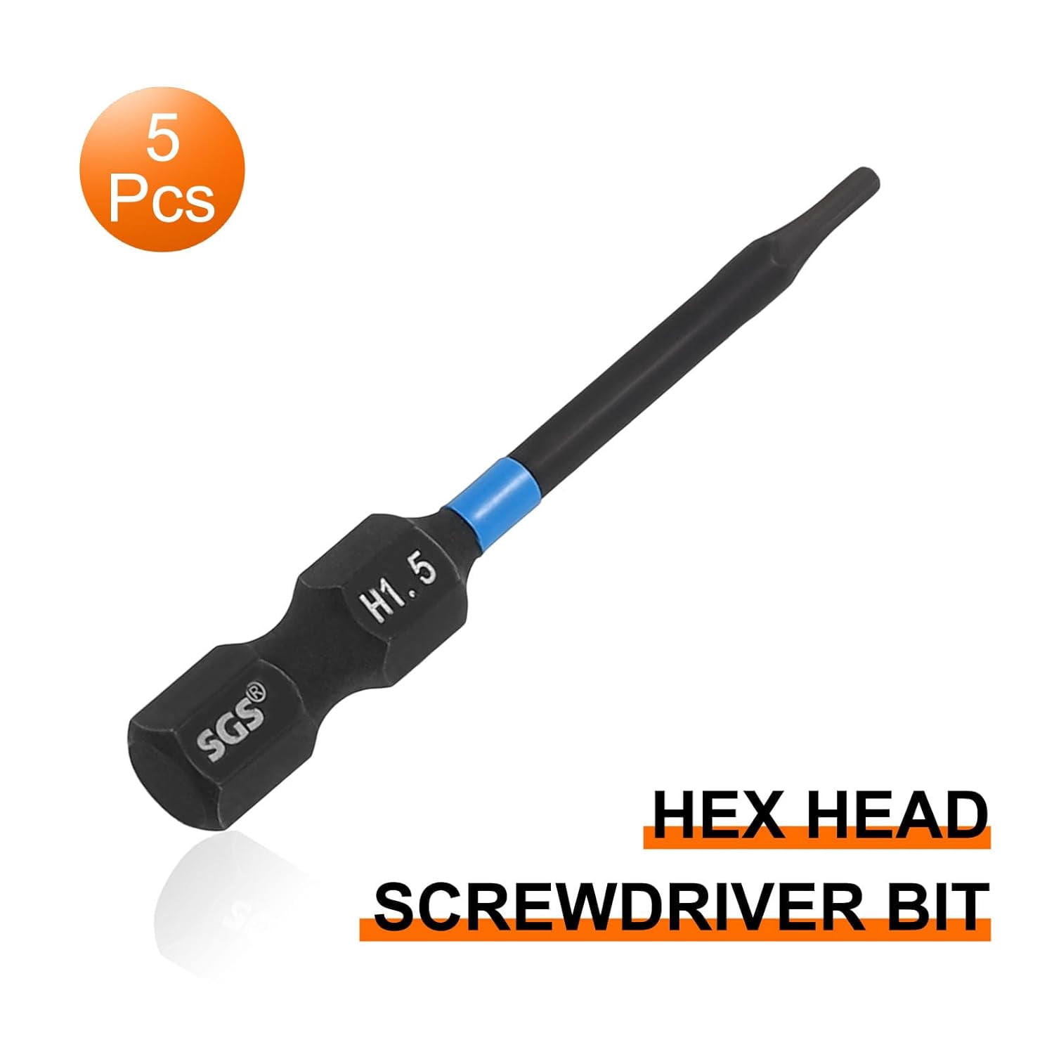 FRKSMD-5pcs Hex Head Wrench Drill Bit 1.5mm(H1.5) 1/4" Hex Shank 2"(50mm) Length S2 Steel Magnetic Hexagon Impact Drivers Metric Screwdriver Bit