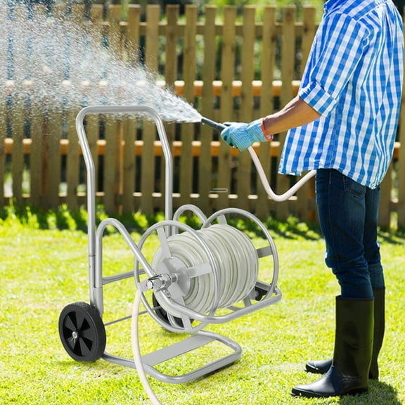 Heavy Duty 200ft Water Hose Reel with Wheels - Mobile Garden Hose Cart for Easy Yard Watering