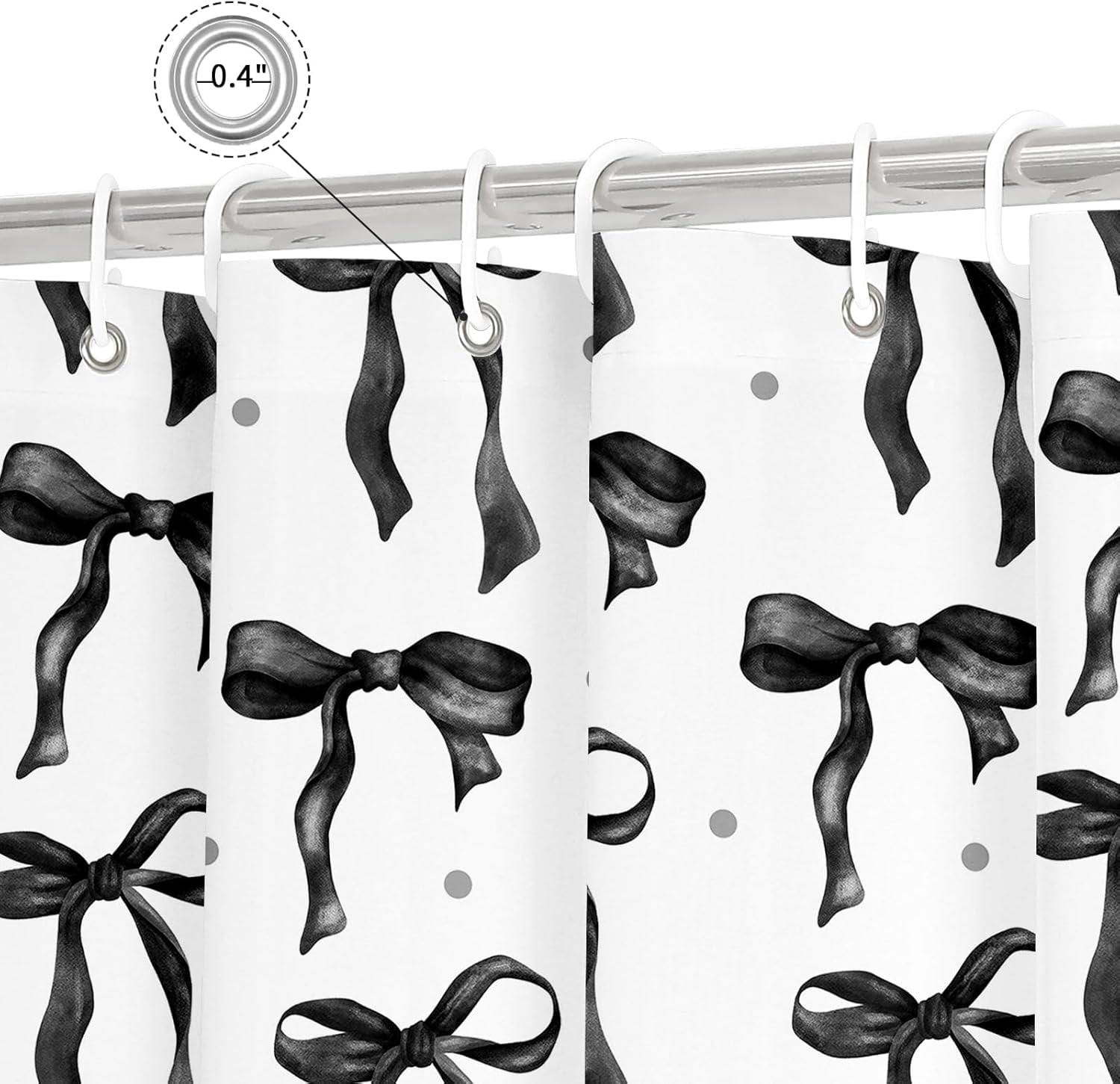 Cute Bow Shower Curtain, Black Aesthetic Bowknot Shower Curtain for Bathroom, Modern Minimalist White Waterproof Fabric Shower Curtain Set