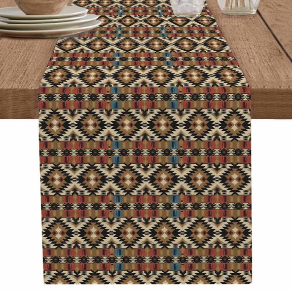 nqOlkjepod Farmhouse Boho Table Runner 36 Inches Long Farmhouse Dress Scarves, Retro Rustic Abstract Tribal Motifs Dining Tablerunner for Coffee Table/Kitchen Island/Party Décor, Small 13" x 36"
