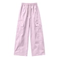thumbnail image 3 of Xyant Girls Cargo Pants Elastic Waist Drawstring Joggers with Pockets Lightweight Casual Trousers for Kids 5-16T (Pink,9-10 Years), 3 of 4