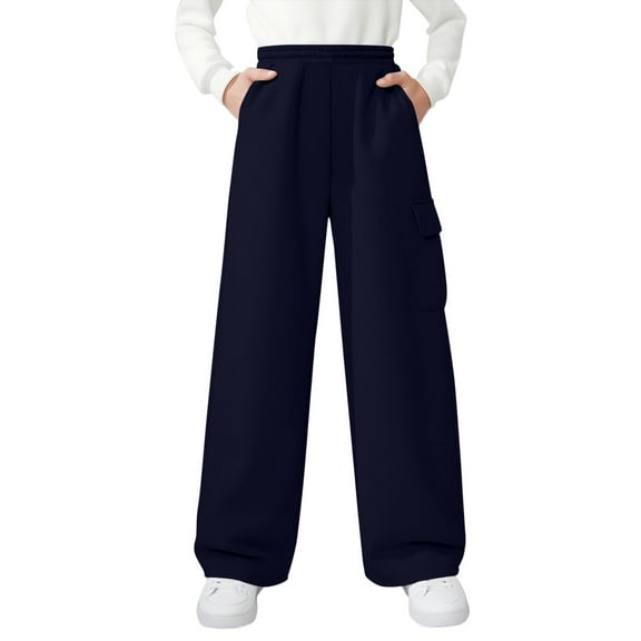 Dezsed Girls Cargo Sweatpants Baggy Fleece Loose Straight Leg Joggers Sweat Pants Elastic Waist Wide-Leg Athletic Pants 5 Years Navy