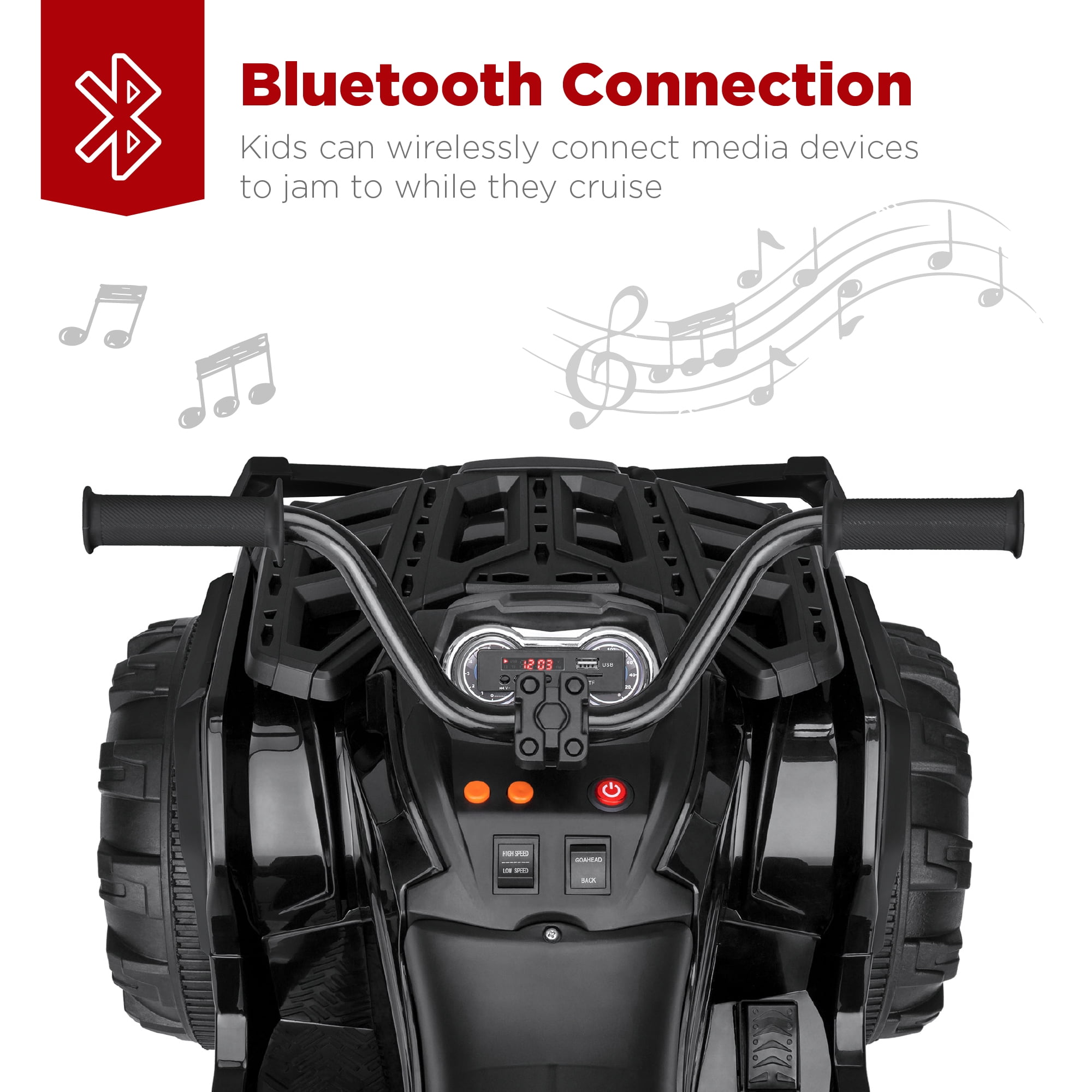 Best Choice Products 12V Kids Ride-On ATV Quad w/ Bluetooth, 3.7mph Max, Treaded Tires, LED Lights, Radio - Black - 2