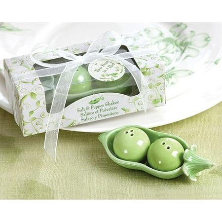 Kate Aspen Two Peas in a Pod Ceramic Salt and Pepper Shakers in Ivy Leaf Print Box (Set of 96)