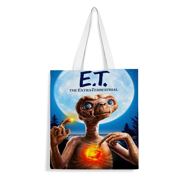 E.T., el Extraterrestre Bolso de tela con estampado de lienzo para mujer, bolsa de compras reutilizable y estética, con cremallera interior, regalo para mujer, 35 × 40 cm.