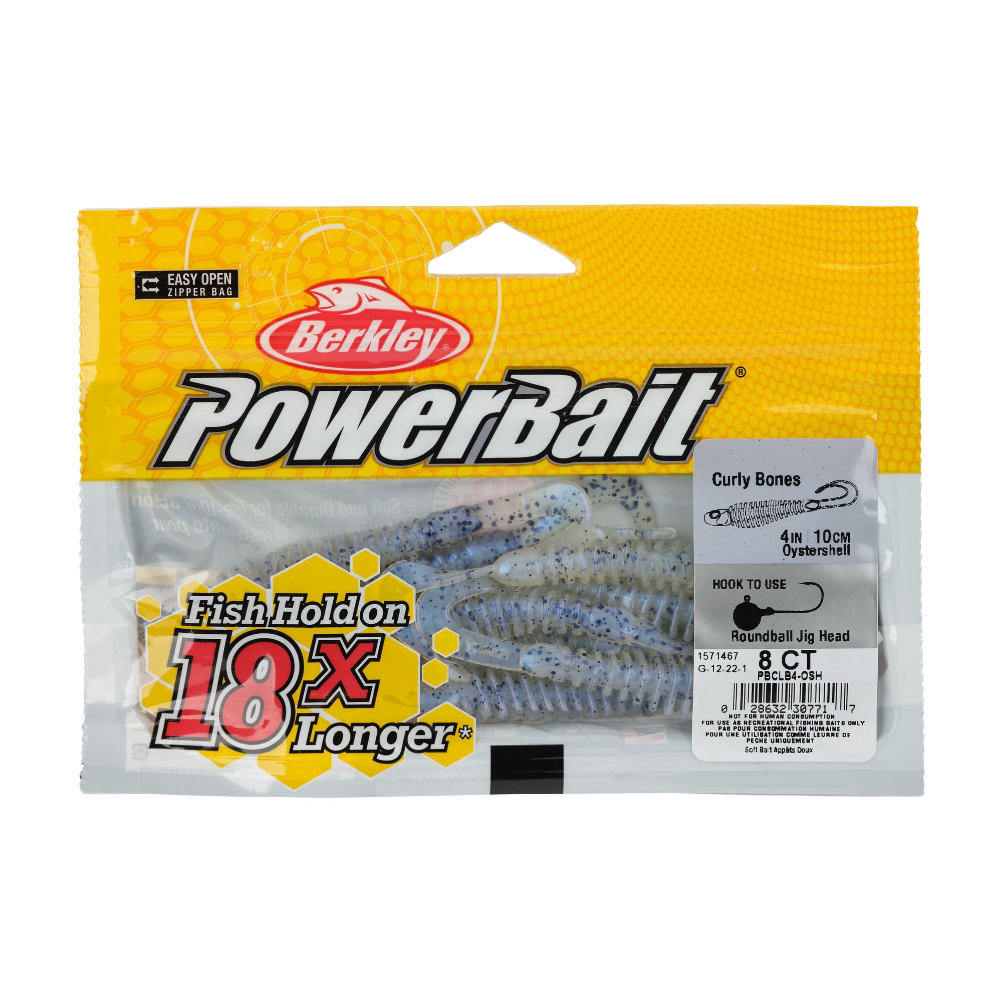 Berkley PowerBait® Curly Bones, 4 in, Swimbaits, Oyster Shell (8-count)
