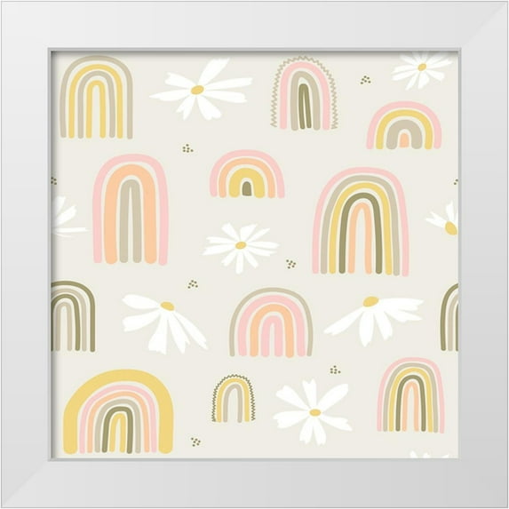 Talent, Kelley 20x20 White Modern Wood Framed Museum Art Print Titled - Tan Rainbows and Daisies
