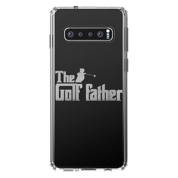 DistinctInk Clear Shockproof Hybrid Case for Samsung Galaxy S10 (6.1" Screen) - TPU Bumper Acrylic Back Tempered Glass Screen Protector - The Golf Father