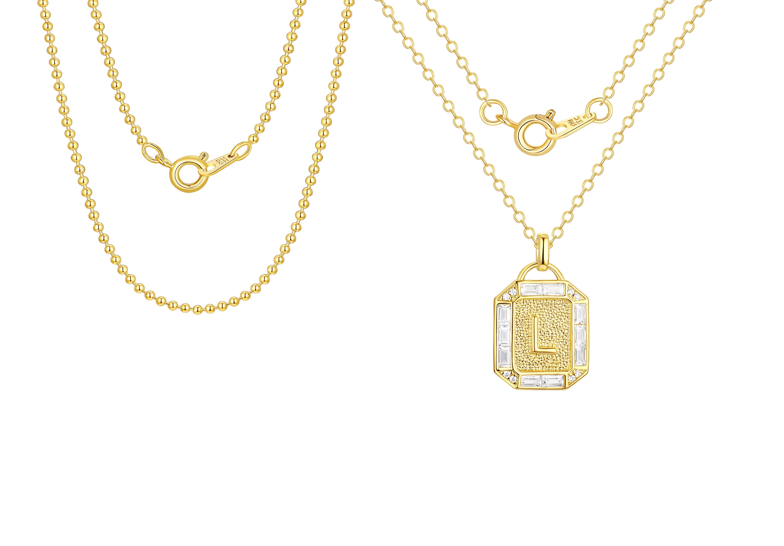 Adult 14KT Gold Flash Plated Initial Double Necklace Set with Simulated Diamonds