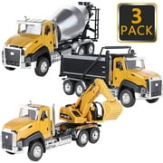 Kids Construction Toys for 3 Year Old Boys, Dump Truck Excavator Mixer Truck Toy Construction Vehicles 1/50 Scale Metal Model Toy Cars Pull Back Car Toys Educational Toys for Boys 3 4 5 Years