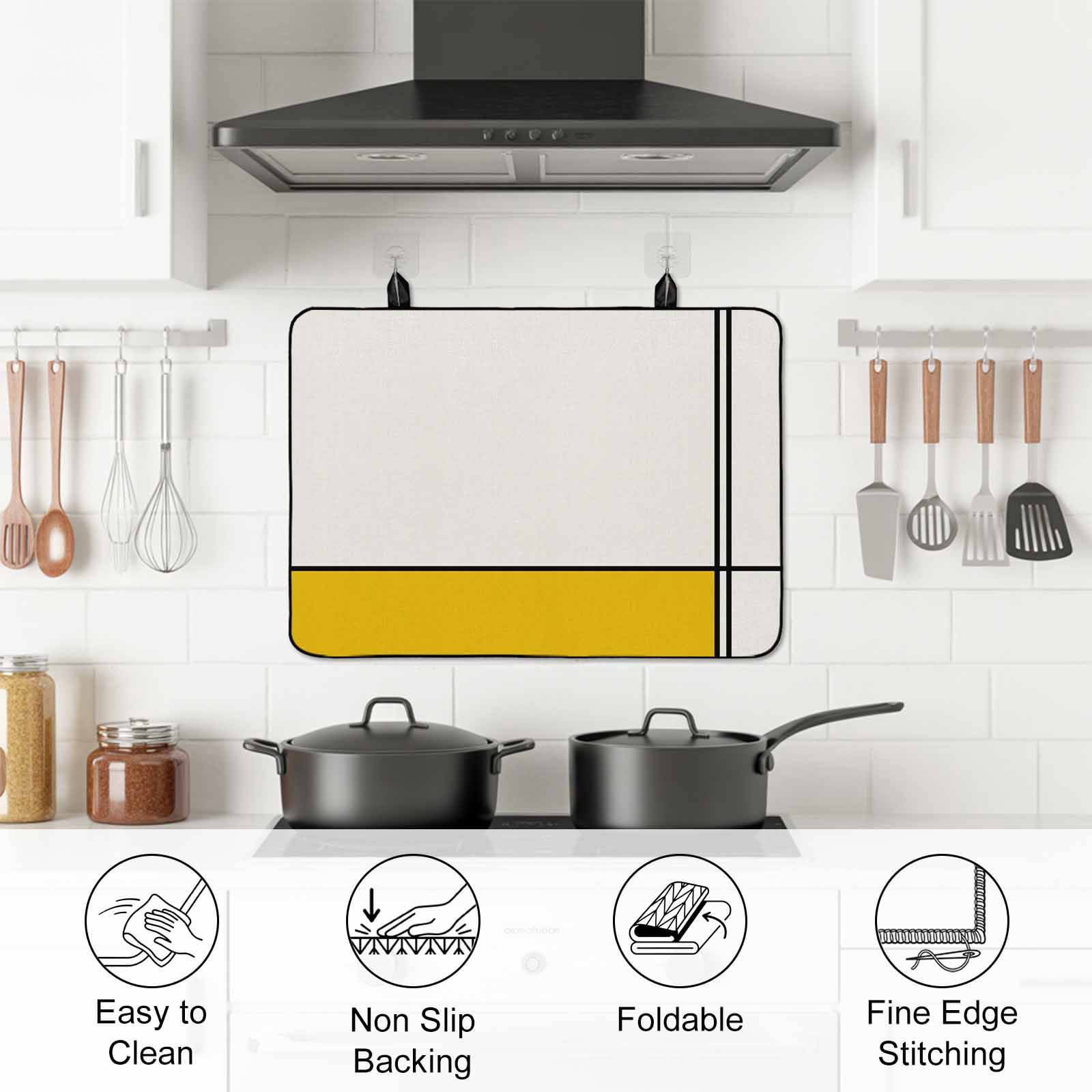 Geomrtic Yellow, Stove Top Cover for Electric Stove, Heat-proof & Non Slip Glass Top Stove Cover Protector, Abstract Stripes Patckwork Modern Art Kitchen Flat Cooktop Rubber Mat 24x21 Inches