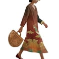 thumbnail image 3 of DISNIMO Dress for Women Bird Printed Fashion Casual Maxi Dresses V Neck Loose Dress Lightweight 3/4 Sleeve Shift Dresses Imitation Linen Outfits, XL, 3 of 6