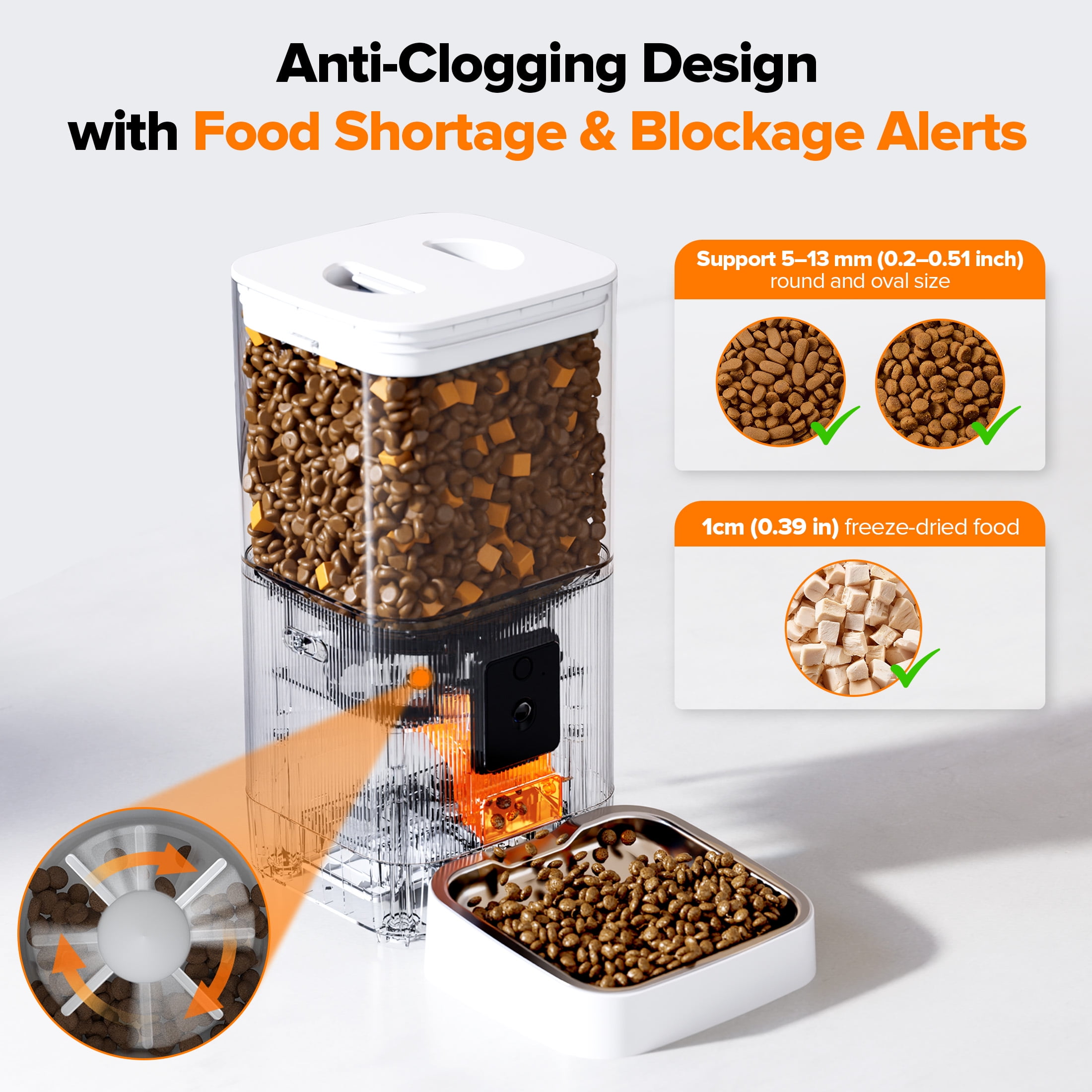 LHRIVER APP Remote Control Automatic Cat Feeder with HD Camera, 2.4G WiFi, 6L/25 Cups Pet Feeder with 304 Stainless Steel Bowl, Dual Power Supply, 2-Way Audio