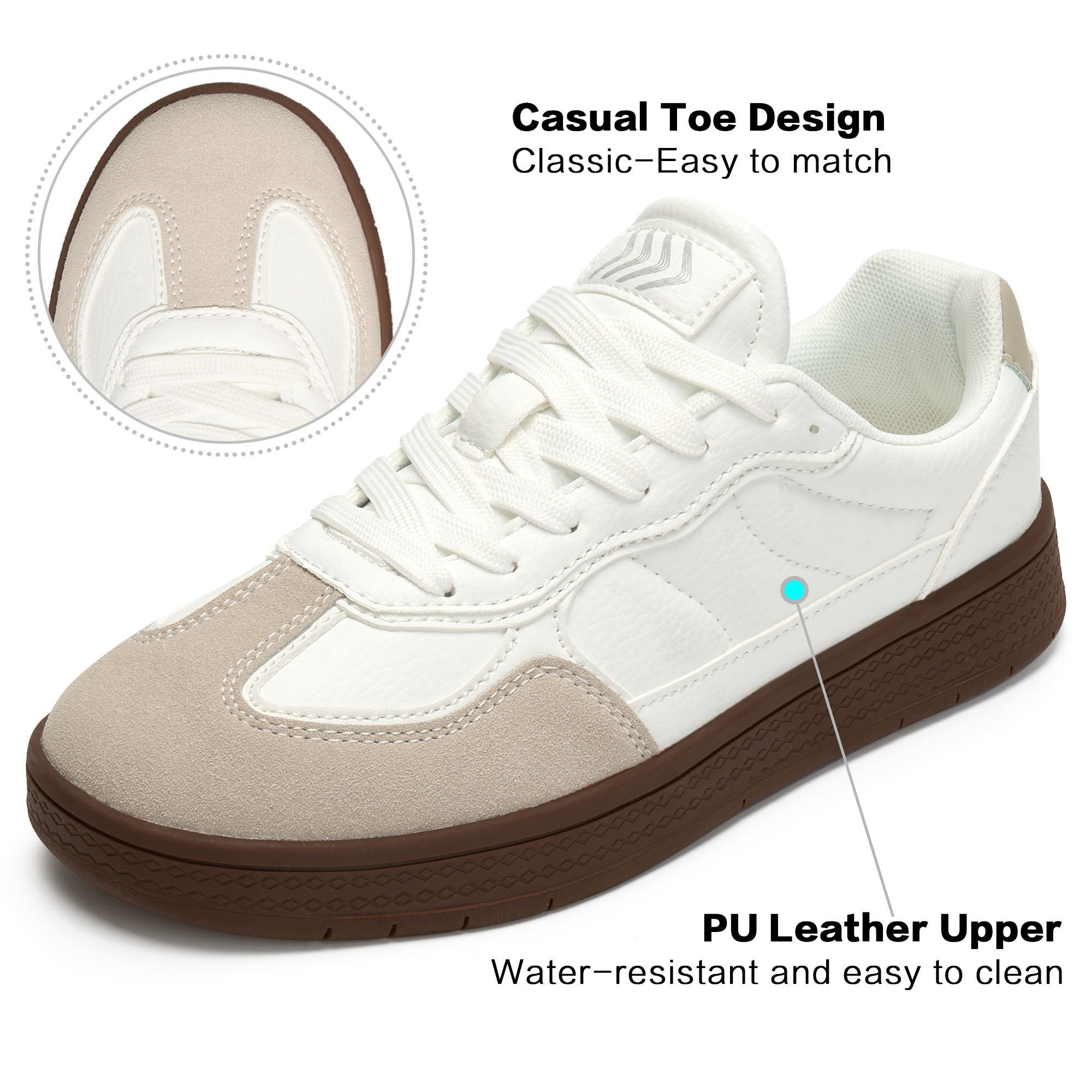 Ecetana Women's Lace-Up Casual Walking Sneakers, White photo 5
