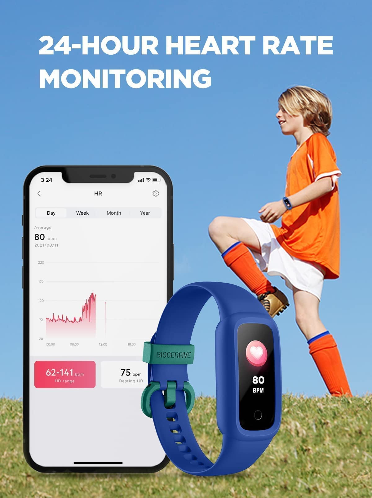 BIGGERFIVE Kids Fitness Tracker, Pedometer, 0.96'' Activity Tracker Watch for Boys Girls, IP68 Waterproof, Blue