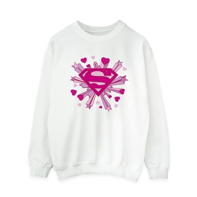 DC Comics Chandail en Molleton Logo Superman Cœurs Roses et Étoiles pour Femmes