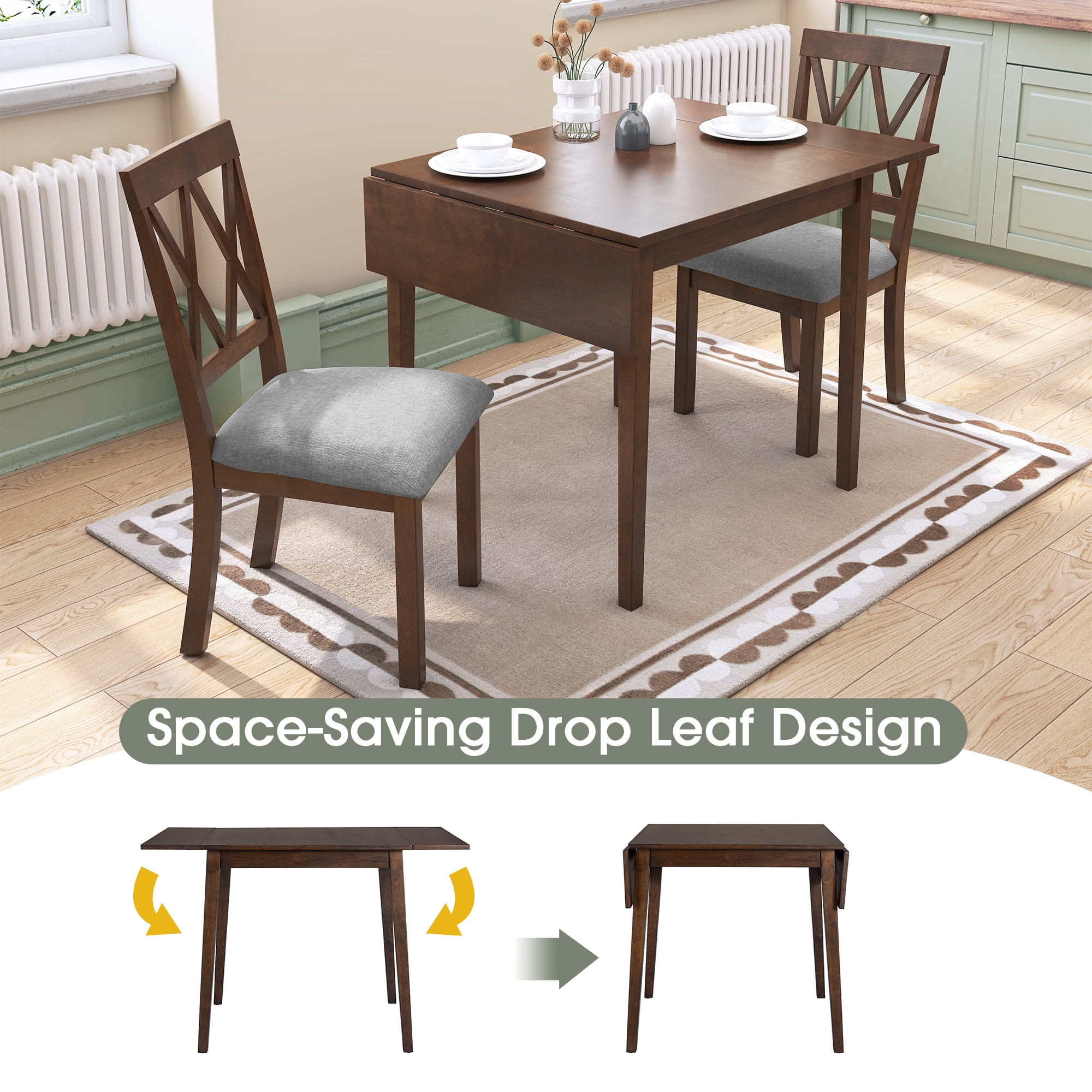 Euroco 29"- 45" Extendable Dining Table for 4, Folding Kitchen Table with Wood Legs for Kitchen, Dining Room,Living Room,Small Spaces,Brown