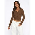 thumbnail image 4 of Y2K Women'S Long Sleeve Front Open Knit Cropped Sweater Button Knit Cardigan, Autumn V-Neck Button Top Coffee S, 4 of 5