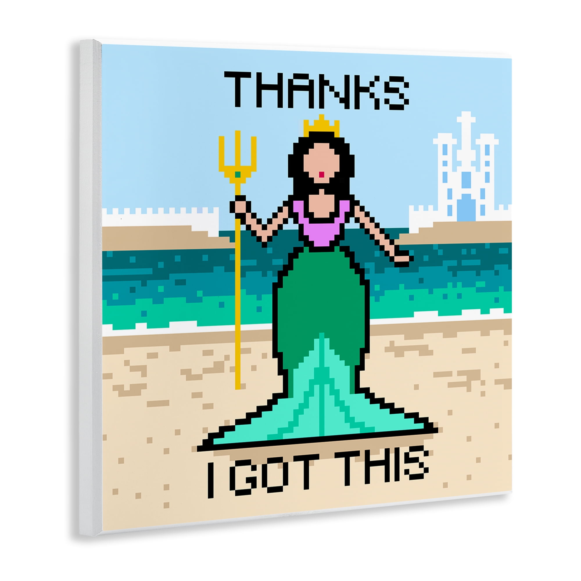 Stupell Industries I Got This Pixel Mermaid People Painting Unframed Art Print Wall Art, 12 x 12