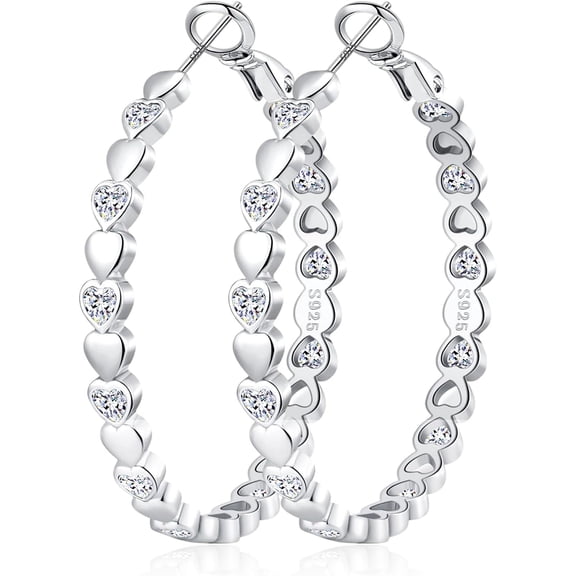 Soleilie Heart Cubic Zirconia Large Hoop Earrings for Womens 925 Silver 14k Gold Plated Hypoallergenic Rhinestone Hoops Earring Sparkly Jewelry Gift 30/40/50/60mm
